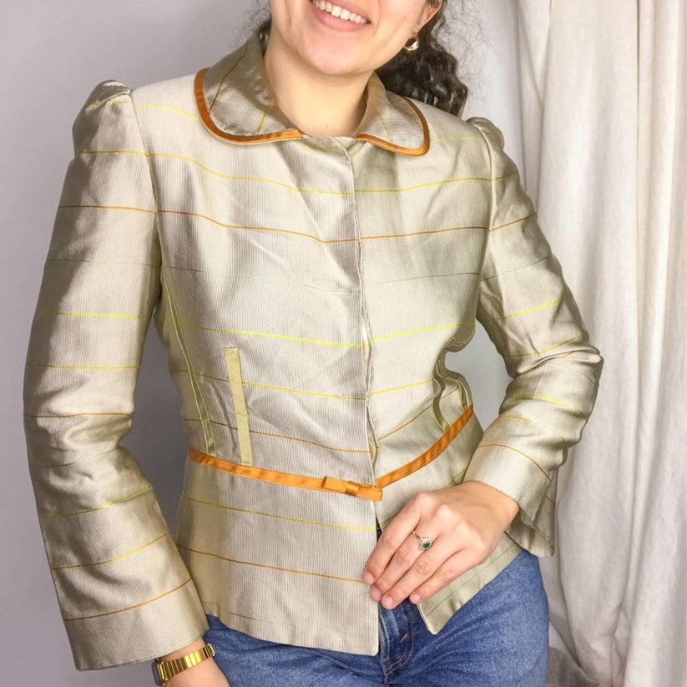 Lela Rose Striped Silk Blazer Champagne Classic - Picture 2 of 8